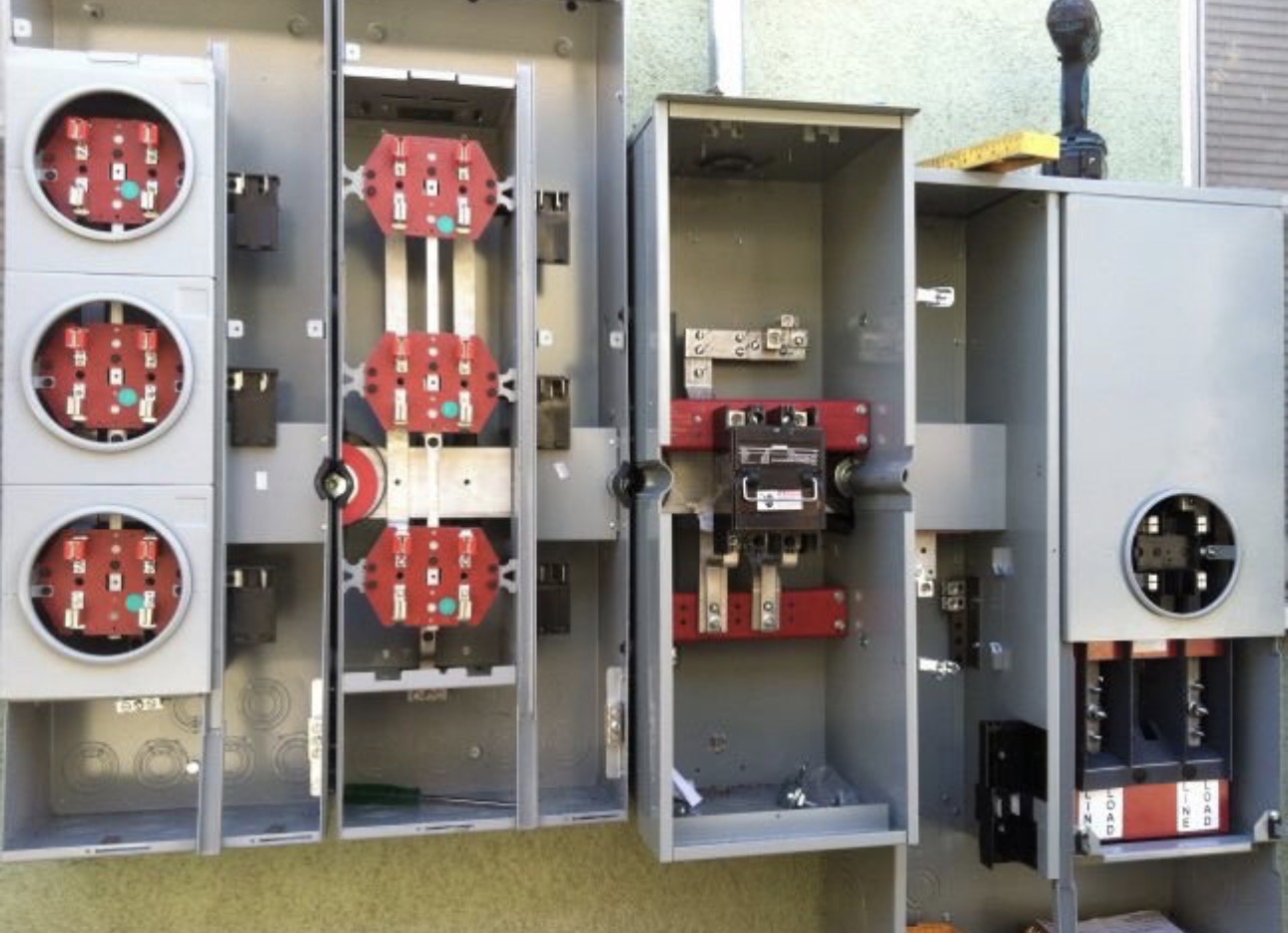 Multi-meter commercial service equipment prepared for installation